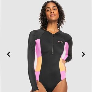 NWT Women's ROXY Fitness Long‎ Sleeve Back Zip One Piece Swimsuit Size XS